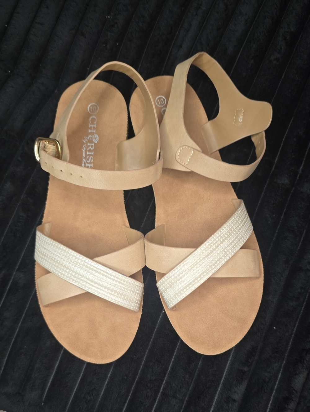 Cherish Beige Tan Women's Crisscross Ankle Strap Sandals
